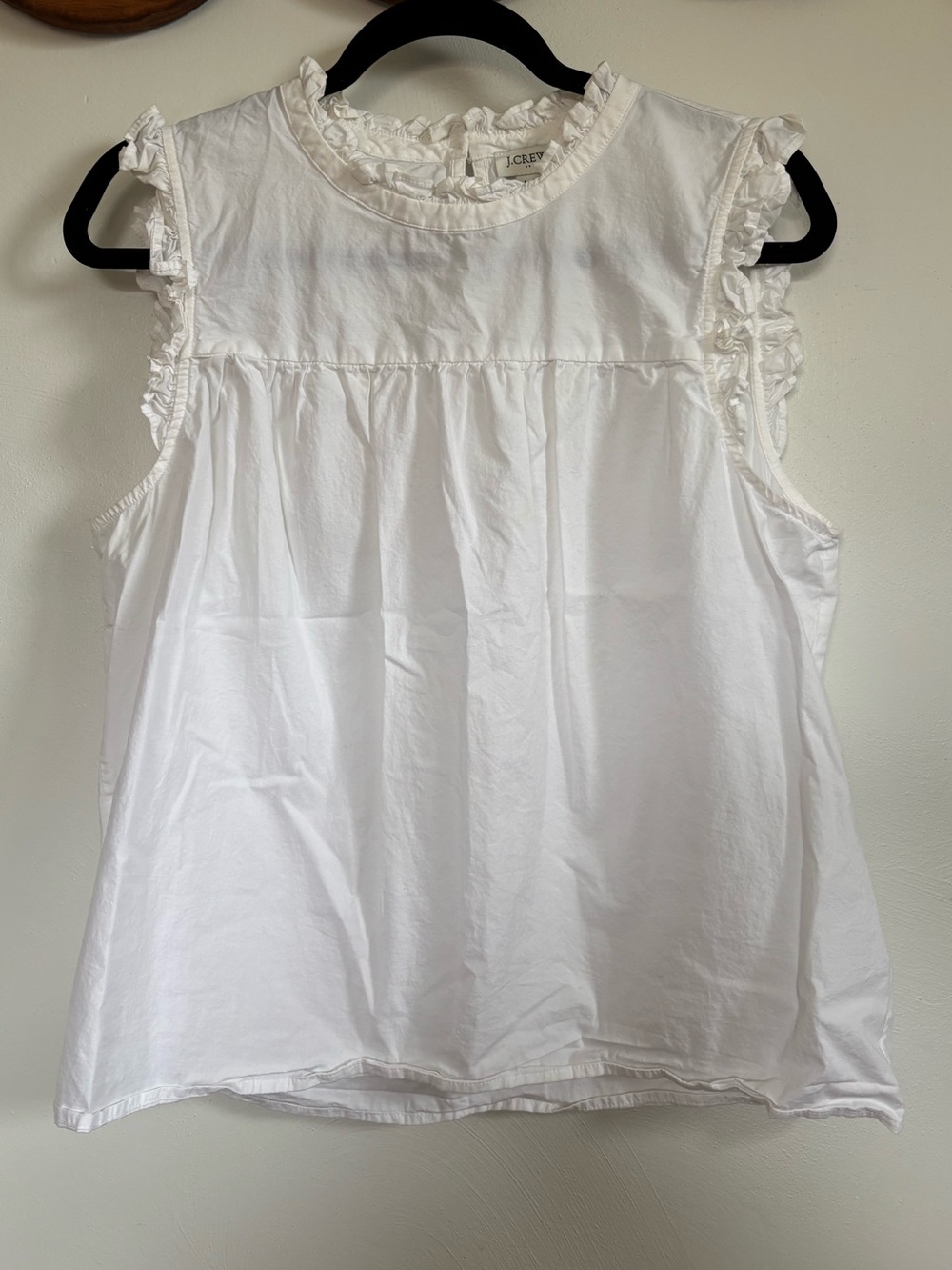 J.Crew White Ruffle Trim Sleeveless Cotton Blend Popover Top 14